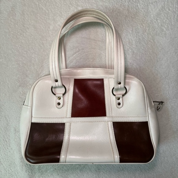 Vintage 1960s-1970s MCM Retro Brown and White Colorblock Shoulder Bag Purse - Picture 2 of 5